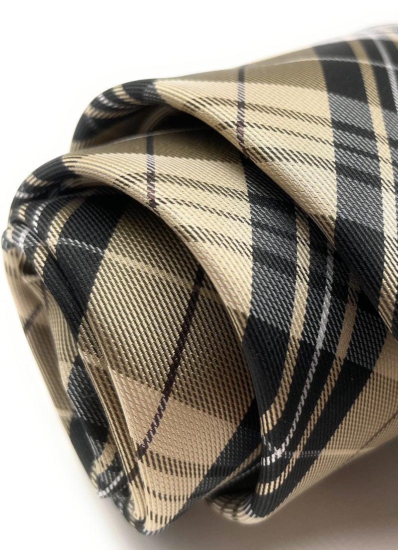 Scott Allan Collection Scottish Tartan Plaid Ties for Men - Woven Necktie - Khaki and Black - Image 4